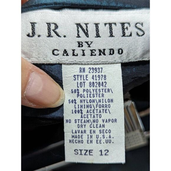 J.R.Nites Caliendo Women's Blue/Green 2 Pc Set Taffeta Pleated Skirt & Wrap Top - Picture 6 of 7